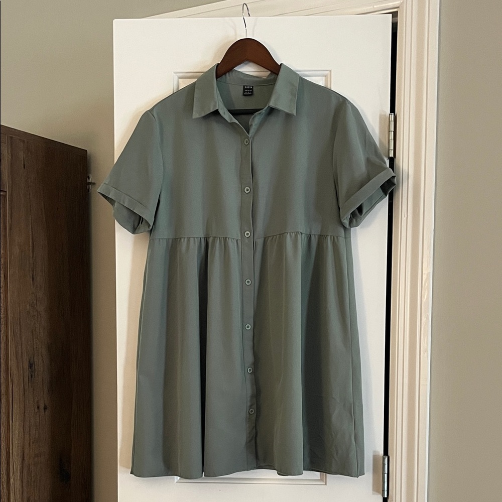 Olive Green Button-Up Dress